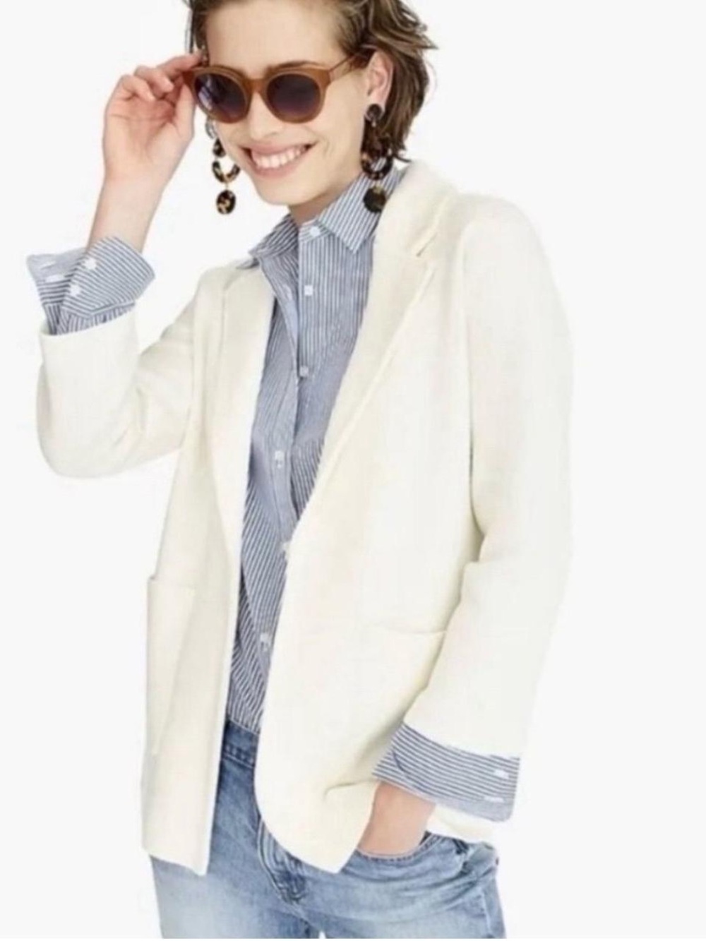J Crew 365 Sophie Open-Front Sweater Blazer in Ivory